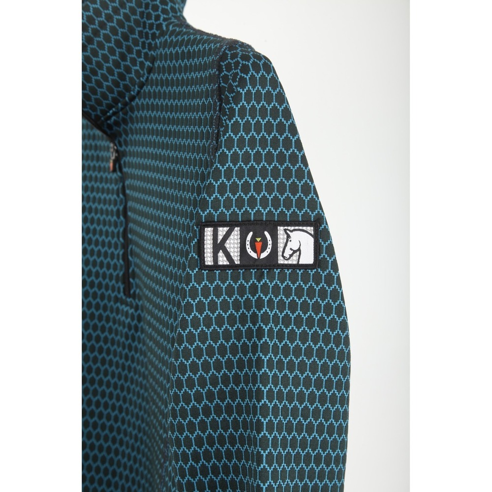 Kerrits Girls' L Activewear Top Quarter Zip Long Sleeve Teal Black Hexagon - Picture 4 of 12